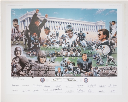 1994 Chicago Bears 75th Anniversary Litho With 20 Signatures Presented to Mike Singletary (Singletary LOA & JSA)